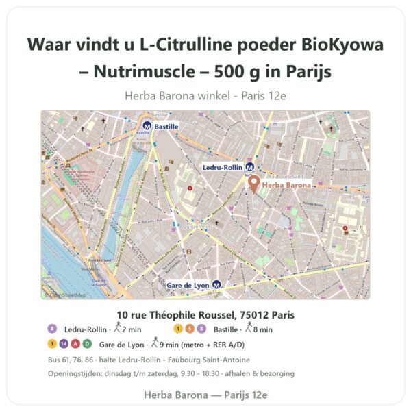 Waar vindt u L-Citrulline poeder BioKyowa – Nutrimuscle – 500 g in Parijs - winkelplattegrond Herba Barona Paris 12e