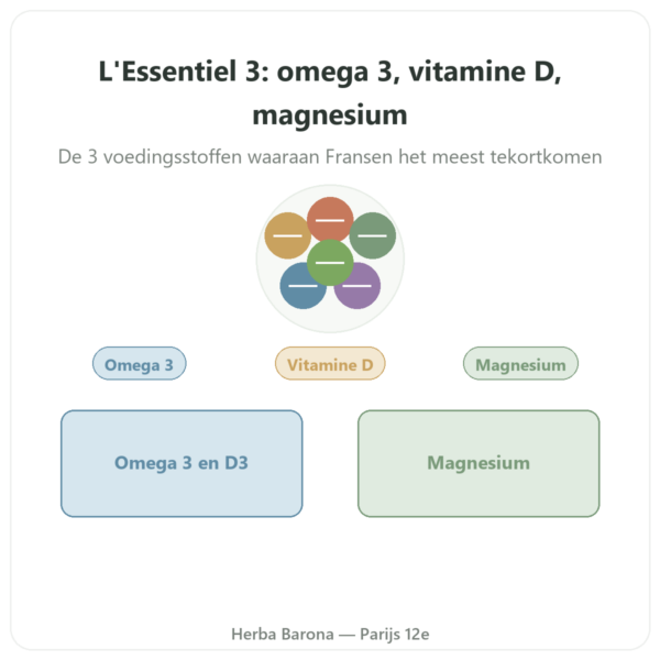L'Essentiel 3 – omega-3 vitamine D magnesium – Dynveo – 60 Capsules – Kuur 1 maand presentatie Paris Herba Barona