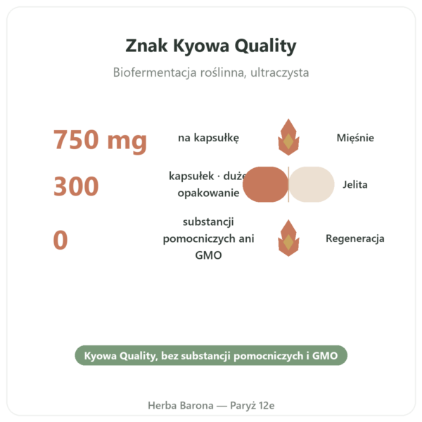 L-Glutamina 750 mg – 300 kapsułek – Dynveo – Kyowa Quality korzyści i najważniejsze fakty Paris Herba Barona