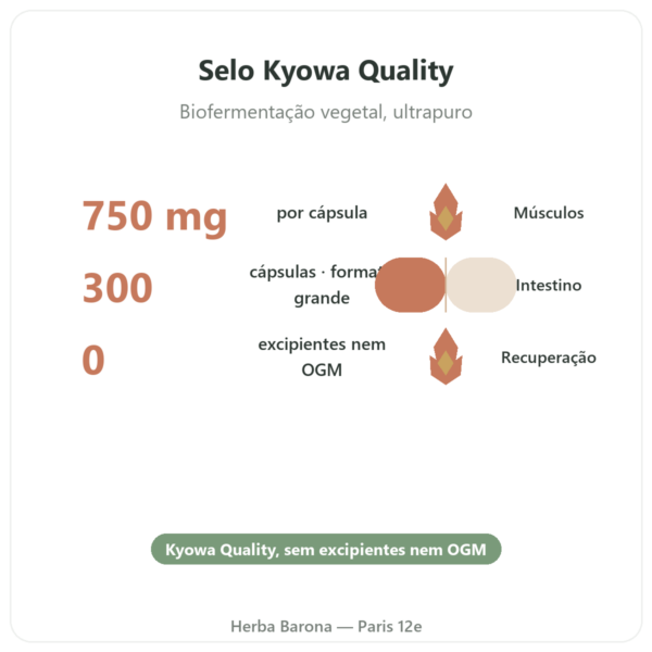 L-Glutamina 750 mg 300 cápsulas Dynveo Kyowa Quality benefícios e dados principais Paris Herba Barona