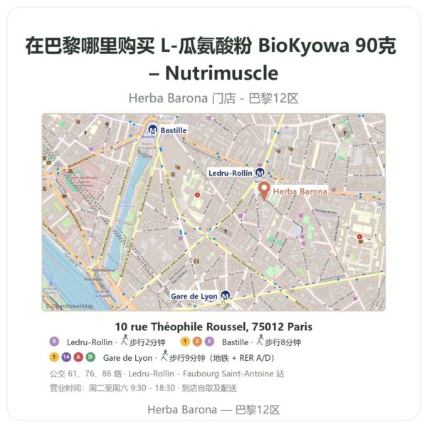 L-瓜氨酸粉 BioKyowa 90克 – Nutrimuscle 巴黎哪里能买到 - 门店地图 Herba Barona Paris 12e