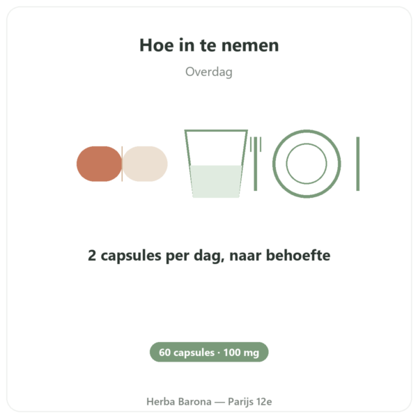 L-Theanine plantaardig – Dynveo – 100 mg – 30% L-Theanine – 60 capsules gebruiksaanwijzing en dosering Paris Herba Barona
