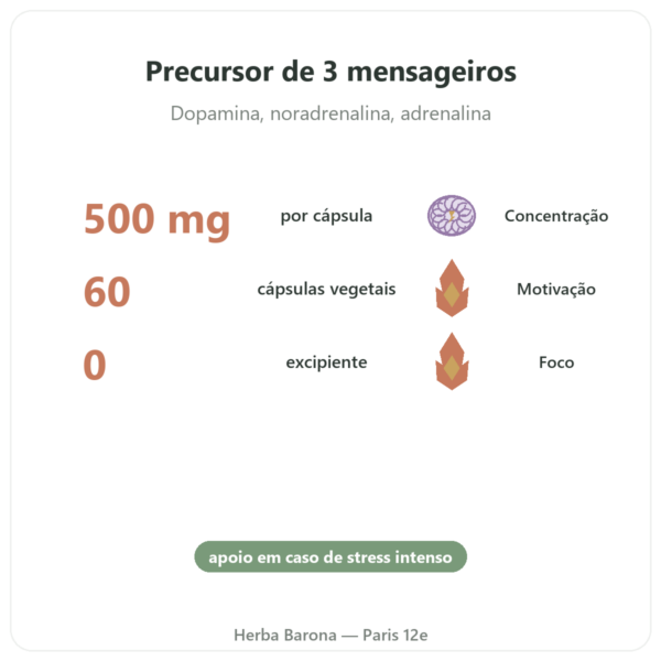 L-Tirosina 500 mg Dynveo 60 cápsulas benefícios e dados principais Paris Herba Barona
