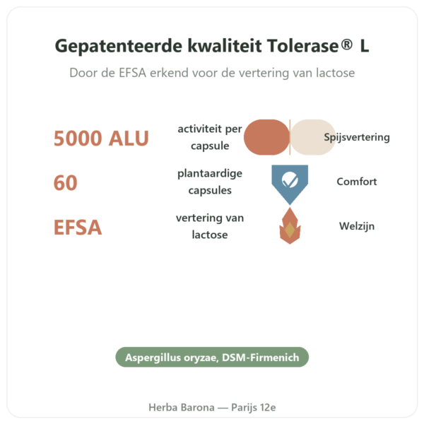 Lactase Dynveo 5000 ALU - 60 capsules - Tolérase® L voordelen en kerngegevens Paris Herba Barona