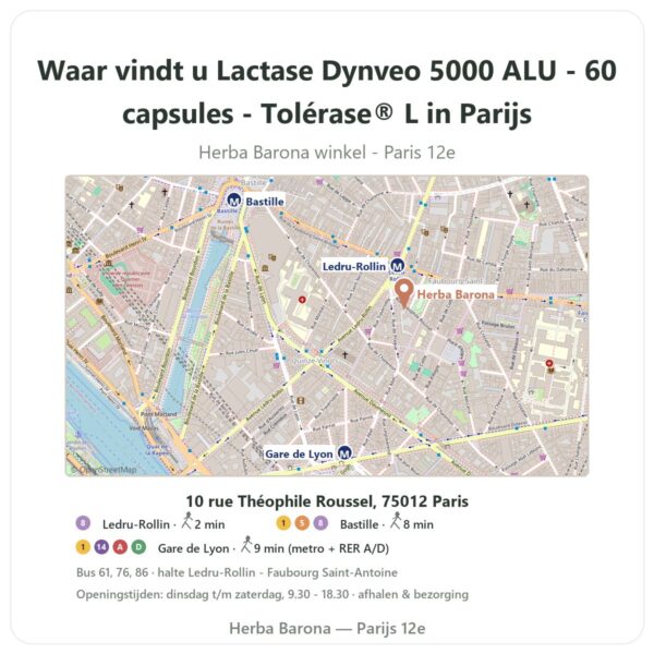 Waar vindt u Lactase Dynveo 5000 ALU - 60 capsules - Tolérase® L in Parijs - winkelplattegrond Herba Barona Paris 12e