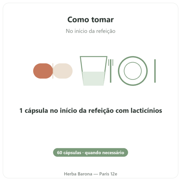 Lactase Dynveo 5000 ALU - 60 cápsulas - Tolérase® L modo de uso e dosagem Paris Herba Barona