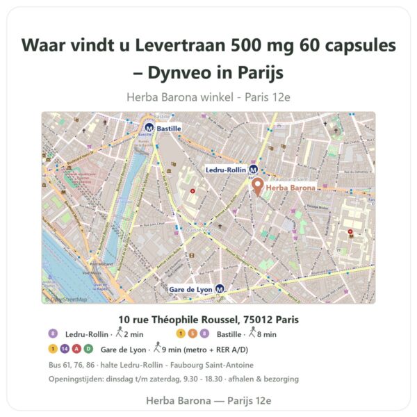 Waar vindt u Levertraan 500 mg 60 capsules – Dynveo in Parijs - winkelplattegrond Herba Barona Paris 12e