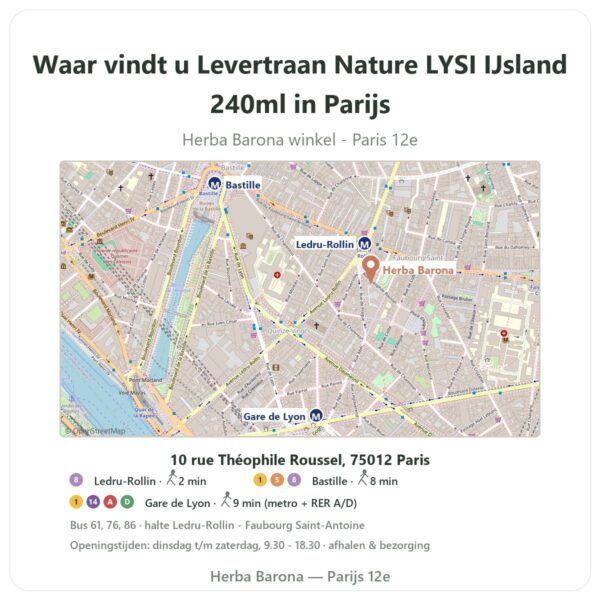 Waar vindt u Levertraan Nature LYSI IJsland 240ml in Parijs - winkelplattegrond Herba Barona Paris 12e