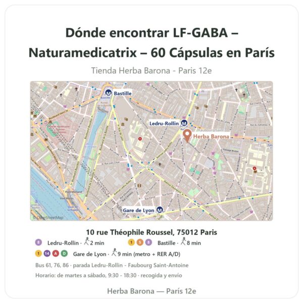 Dónde encontrar LF-GABA – Naturamedicatrix – 60 Cápsulas en París - plano de la tienda Herba Barona Paris 12e