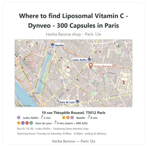 Where to find Liposomal Vitamin C - Dynveo - 300 Capsules in Paris - store map Herba Barona Paris 12e