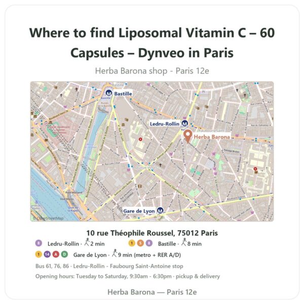 Where to find Liposomal Vitamin C – 60 Capsules – Dynveo in Paris - store map Herba Barona Paris 12e