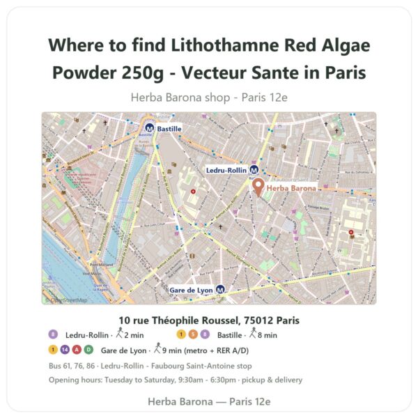 Where to find Lithothamne Red Algae Powder 250g - Vecteur Sante in Paris - store map Herba Barona Paris 12e