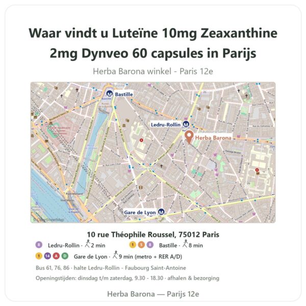 Waar vindt u Luteïne 10mg Zeaxanthine 2mg Dynveo 60 capsules in Parijs - winkelplattegrond Herba Barona Paris 12e