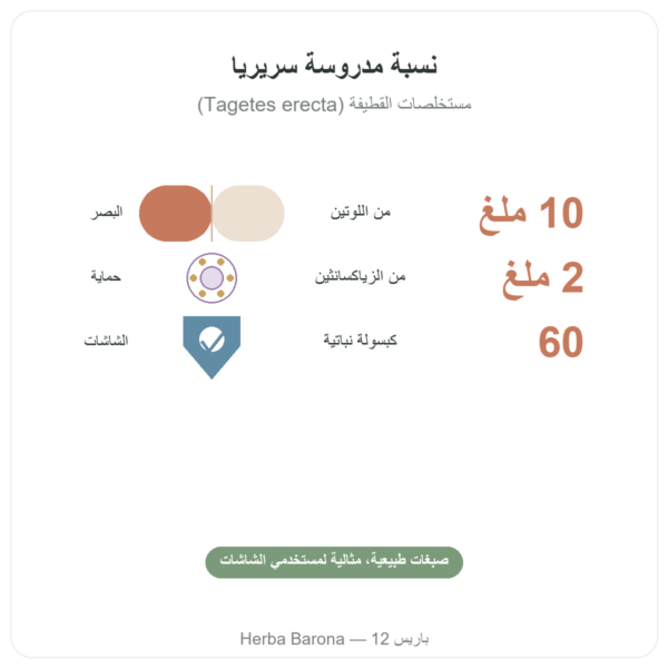 لوتين 10 ملغ زياكسانتين 2 ملغ – Dynveo – 60 كبسولة الفوائد والمعطيات الرئيسية Paris Herba Barona