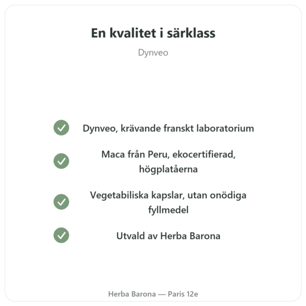 Ekologisk koncentrerad Maca 500 mg – 60 kapslar från DYNVEO kvalitet Paris Herba Barona