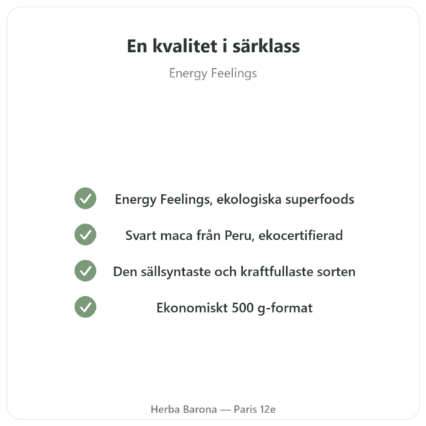 Maca Svart Ekologisk i Pulver – Energy Feelings – 500 g kvalitet Paris Herba Barona