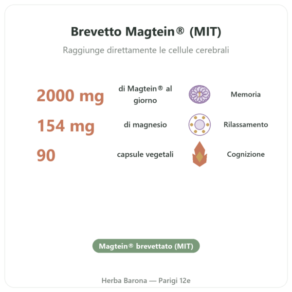 Magnesio L-treonato: Magtein® – Dynveo – 90 capsule benefici e dati chiave Paris Herba Barona
