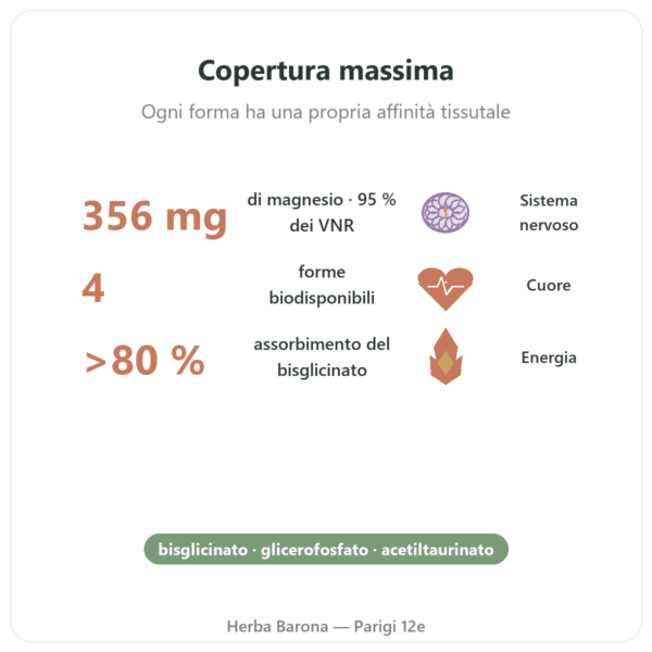 Magnesio Quatro 900 – 90 capsule – Be-Life benefici e dati chiave Paris Herba Barona