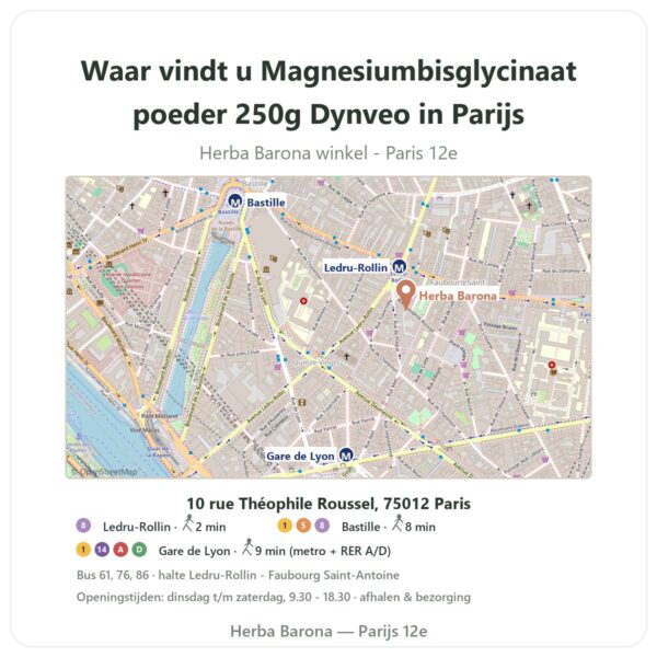 Waar vindt u Magnesiumbisglycinaat poeder 250g Dynveo in Parijs - winkelplattegrond Herba Barona Paris 12e