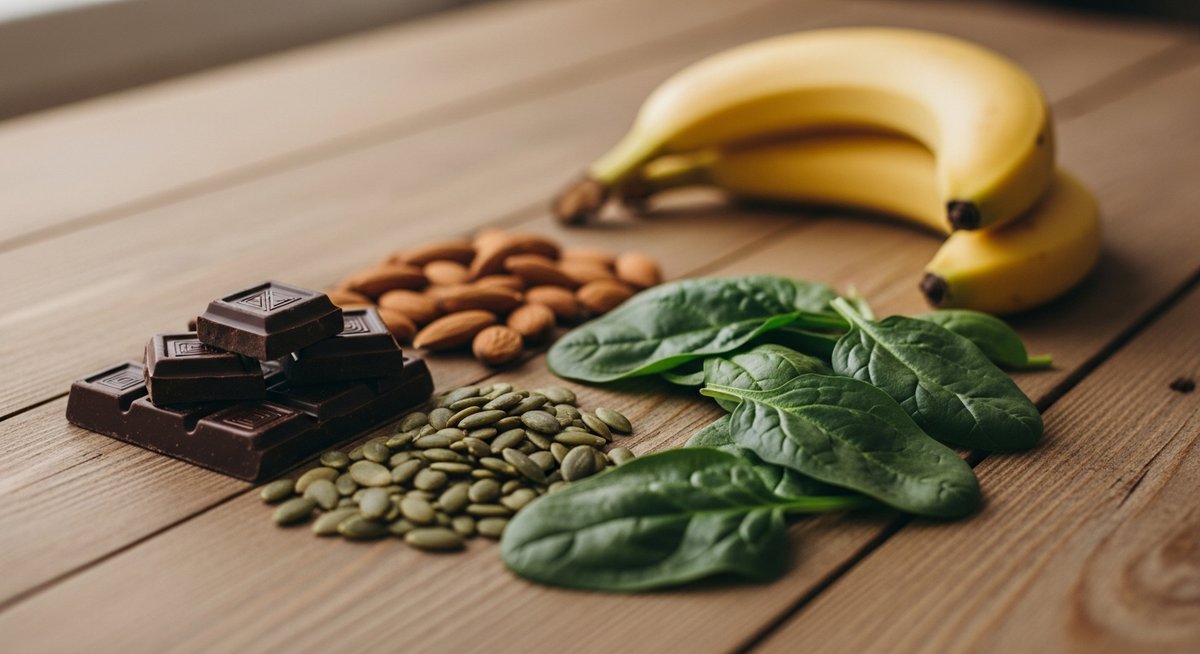 Aliments riches en magnésium : chocolat noir, amandes, graines, épinards, Herba Barona Paris 12e