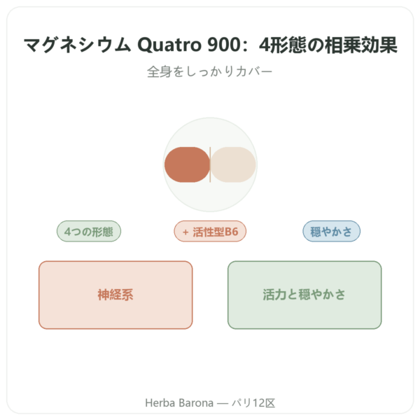 マグネシウム Quatro 900 – Be-Life – 60カプセル presentation Paris Herba Barona
