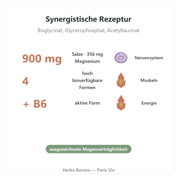 Magnesium Quatro 900 – Be-Life – 60 Kapseln Vorteile und Fakten Paris Herba Barona