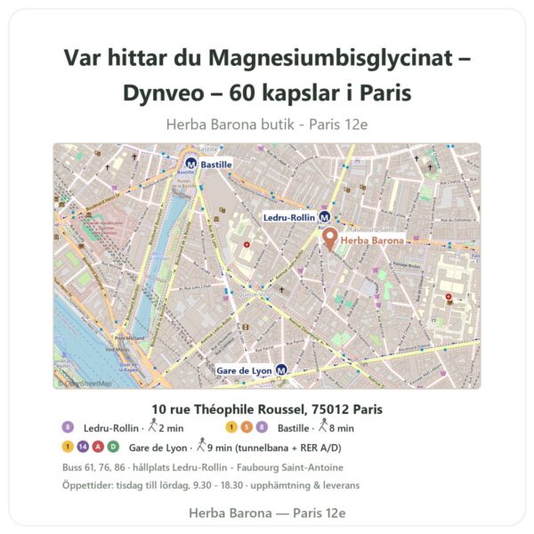 Var hittar du Magnesiumbisglycinat – Dynveo – 60 kapslar i Paris - butikskarta Herba Barona Paris 12e