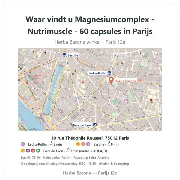 Waar vindt u Magnesiumcomplex - Nutrimuscle - 60 capsules in Parijs - winkelplattegrond Herba Barona Paris 12e