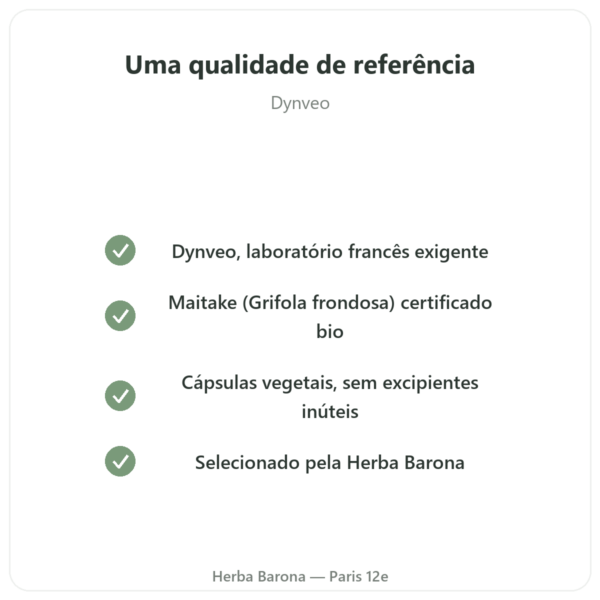 Maitake bio Dynveo 20% Beta-glucanos 500mg 60 cápsulas qualidade Paris Herba Barona