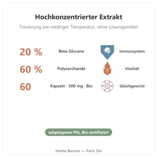 Maitake Bio 20 % Betaglucane – Dynveo – 500 mg – 60 Kapseln Vorteile und Fakten Paris Herba Barona