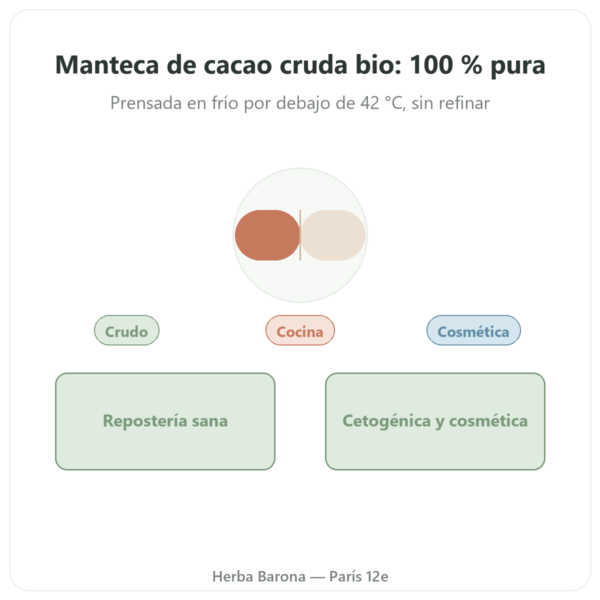 Manteca de Cacao Cruda y Bio – 200 g – Saldac presentación Paris Herba Barona