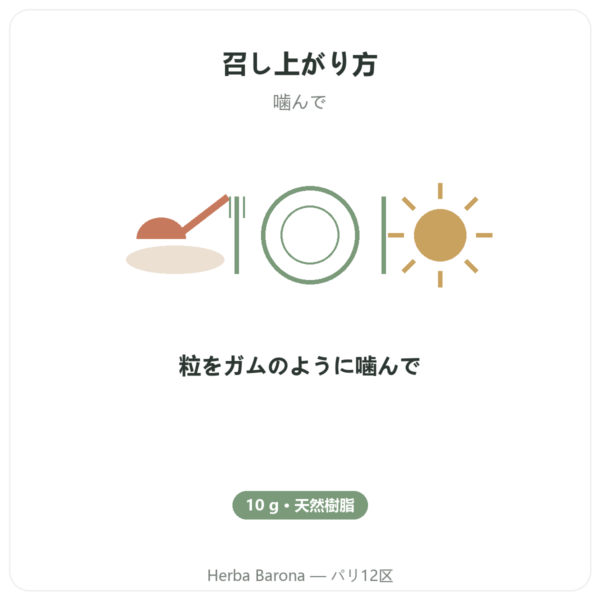 キオス島のマスティハ 10 g directions and dosage Paris Herba Barona