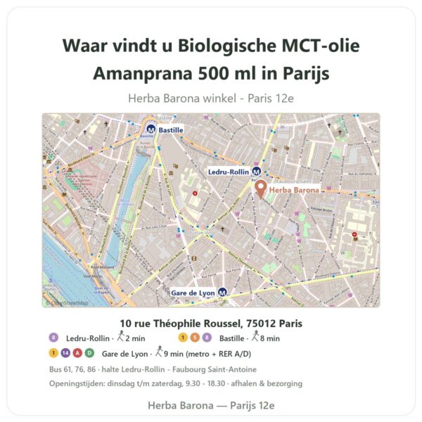 Waar vindt u Biologische MCT-olie Amanprana 500 ml in Parijs - winkelplattegrond Herba Barona Paris 12e