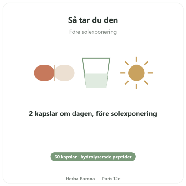 Melanin Dynveo 350mg Hydrolyserade Peptider 60 kapslar användning och dosering Paris Herba Barona