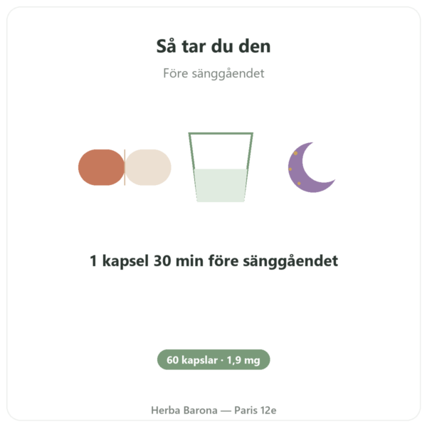 Melatonin Vegetabilisk Dynveo 1,9 mg 60 Kapslar användning och dosering Paris Herba Barona