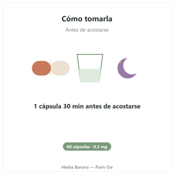Melatonina Vegetal Dynveo 0,3 mg – 60 cápsulas modo de empleo y dosis Paris Herba Barona