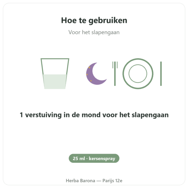 Melatonine 1mg + Passiebloem Spray Kers – Osavi – 25 ml gebruiksaanwijzing en dosering Paris Herba Barona