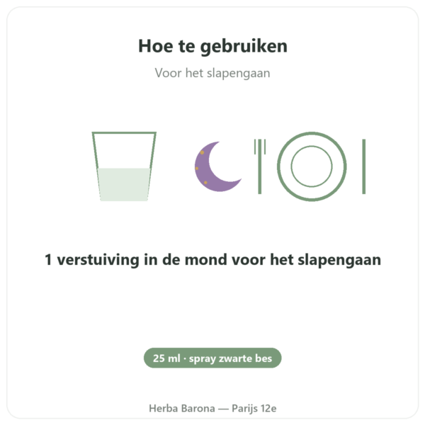 Melatonine 1mg + Passiebloem Spray Zwarte Bes – Osavi – 25 ml gebruiksaanwijzing en dosering Paris Herba Barona