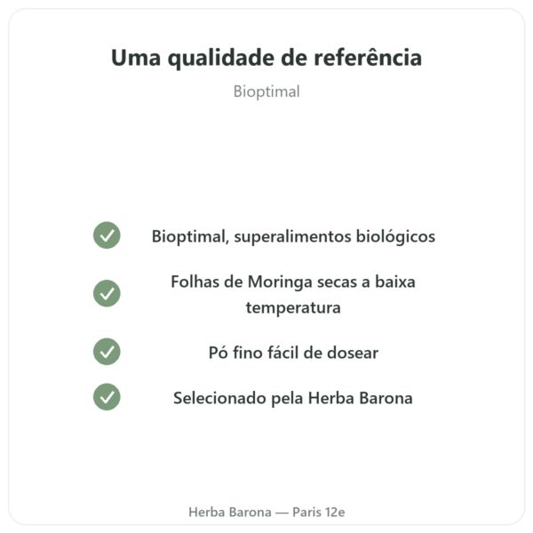 Moringa Bio em Pó 100 g – Bioptimal – Superalimento qualidade Paris Herba Barona