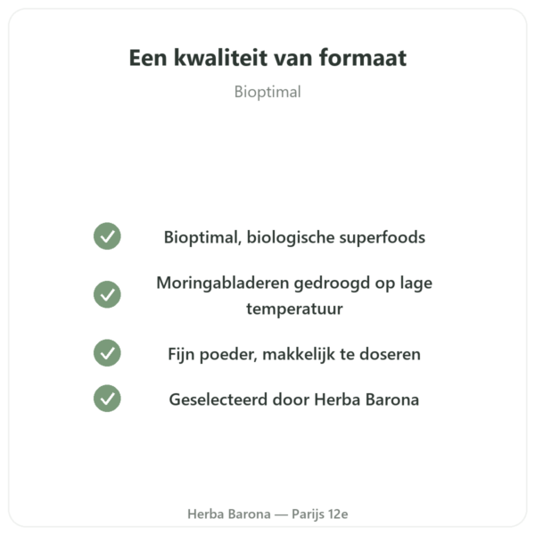 Moringa Bio poeder 100 g – Bioptimal – Superfood kwaliteit Paris Herba Barona