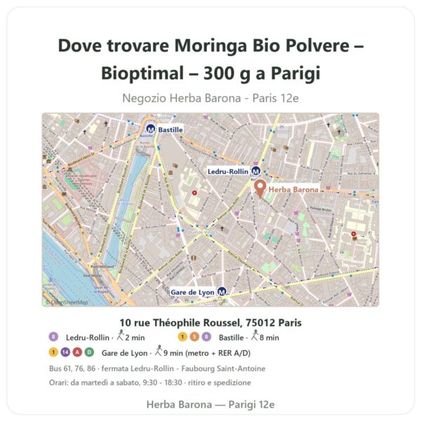 Dove trovare Moringa Bio Polvere – Bioptimal – 300 g a Parigi - mappa del negozio Herba Barona Paris 12e