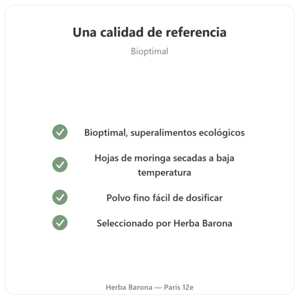 Moringa Bio en Polvo – 100 g – Bioptimal – Superalimento calidad Paris Herba Barona