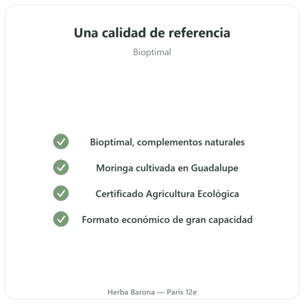 Moringa Bio en Polvo – 300 g – Bioptimal – Superalimento calidad Paris Herba Barona