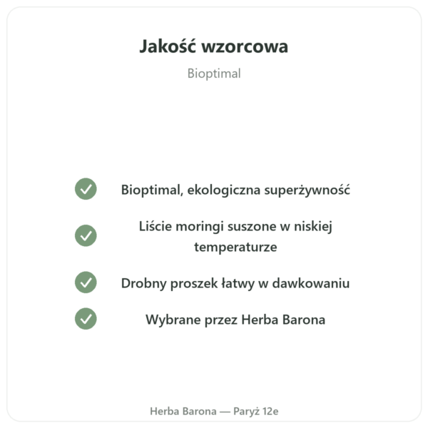 Moringa Bio proszek 100 g – Bioptimal – Superfood jakość Paris Herba Barona