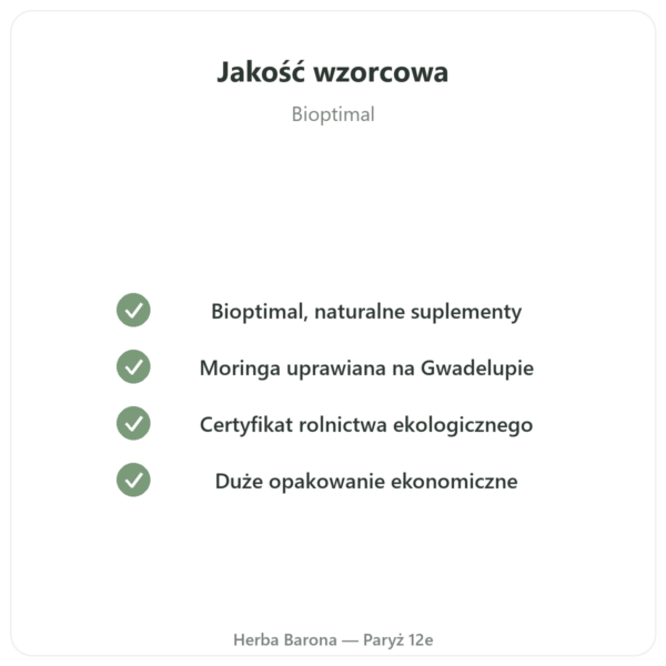Moringa Bio proszek 300 g – Bioptimal – Superfood jakość Paris Herba Barona