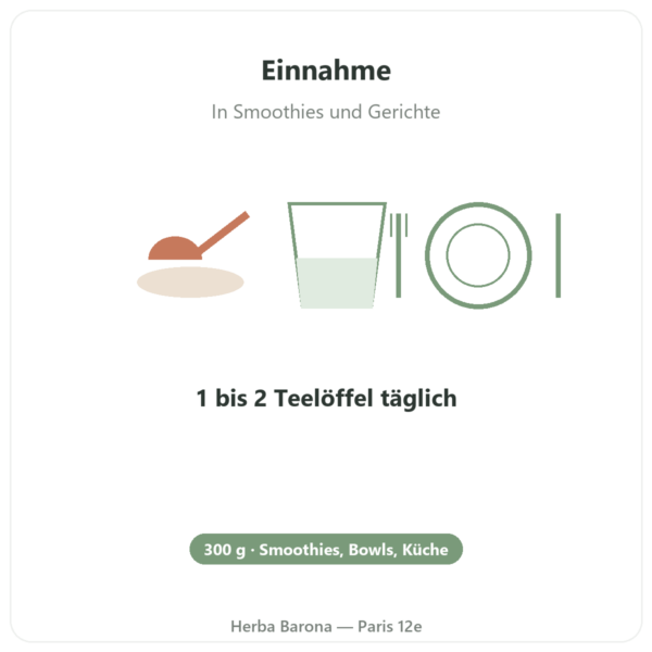 Moringa Bio Pulver – Bioptimal – 300 g Anwendung und Dosierung Paris Herba Barona