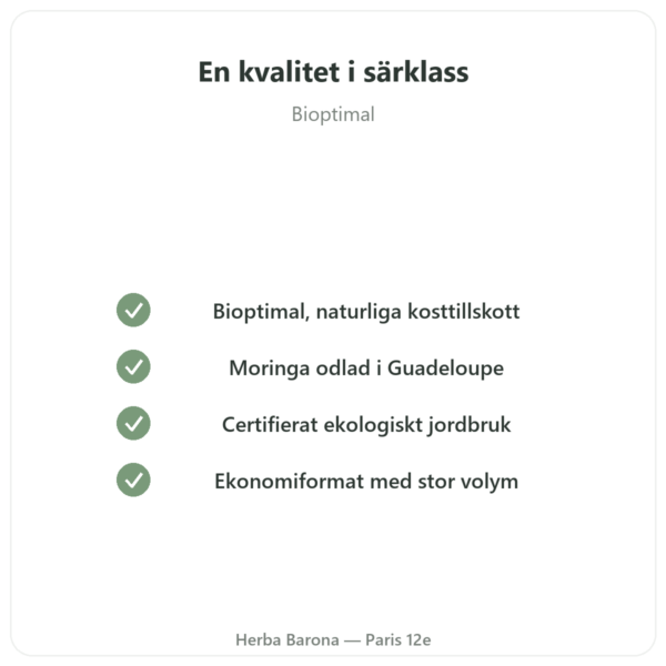 Moringa Bio pulver 300 g – Bioptimal – Superfood kvalitet Paris Herba Barona