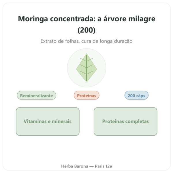 Moringa concentrado 300 mg – 200 cápsulas apresentação Paris Herba Barona