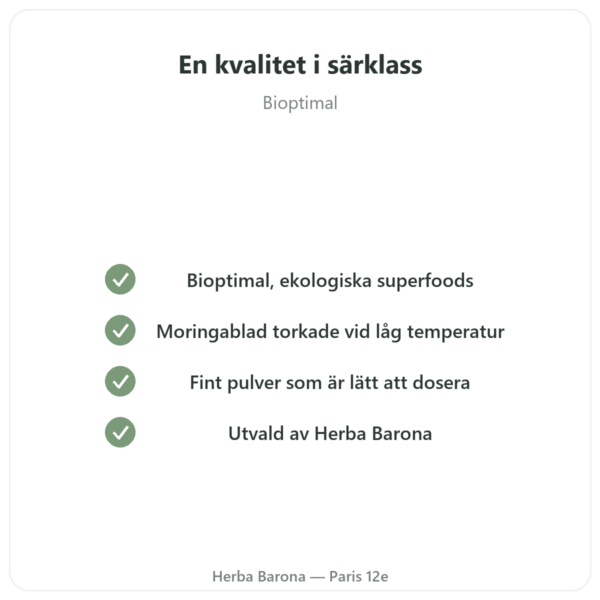 Moringa Ekologiskt Pulver 100 g – Bioptimal – Superfood kvalitet Paris Herba Barona