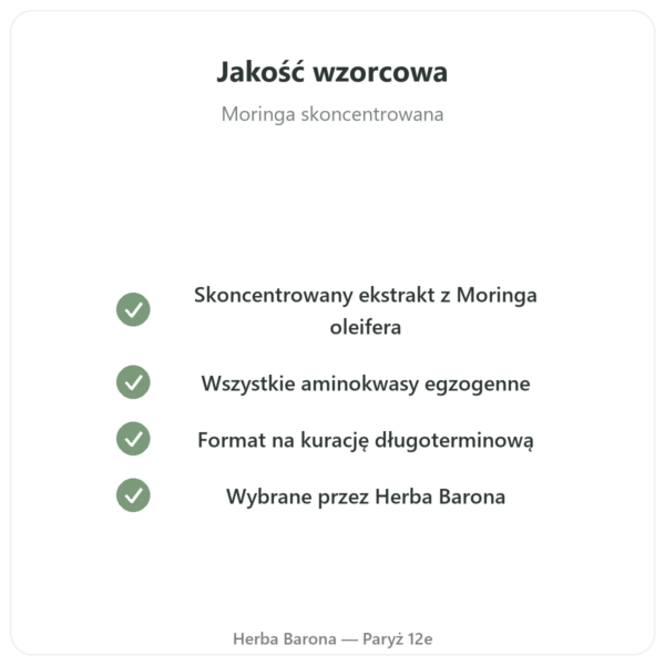 Moringa skoncentrowana 300 mg – 200 kapsułek jakość Paris Herba Barona